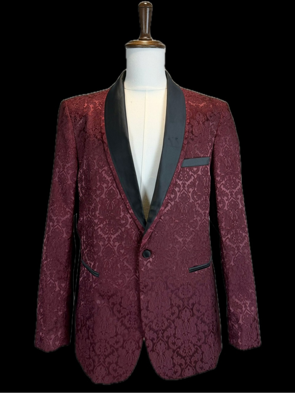 Mens dinner jacket blazer coat brocade jacquard, satin collar old Hollywood goth
